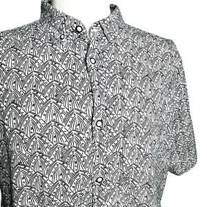 ALEXANDER JULIAN Men XL White Black Art 100% Cotton Button up Short Sleeve Shirt